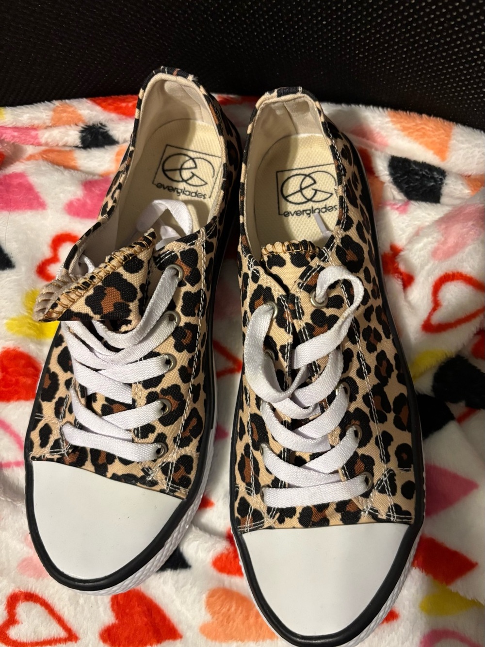 Leopard Print Canvas Lace-Up Sneakers - Tan/Black